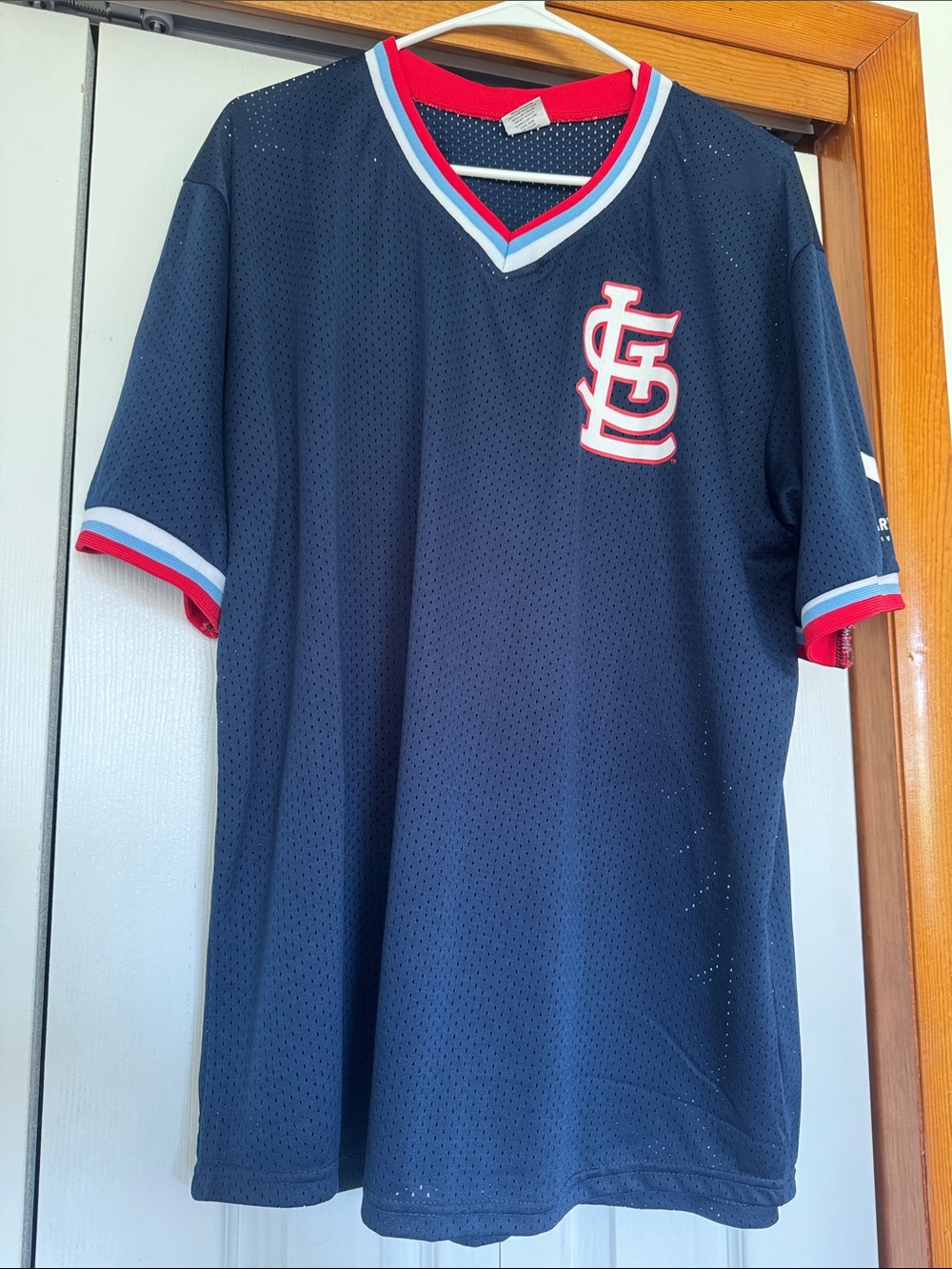 Men's Navy Mesh V-Neck Baseball Jersey with Red & White Trim